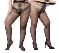 ibonas Sheer Pantyhose Plus Size - 2Pack Ultra Thin T Crotch Queen Size Tights, 8D Control Top Soft Silky Stockings, Black, Large-3X-Large Plus