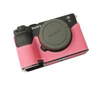 Iborrys - Camera Specialized Genuine Leather Half Case for Sony A7C Mark II A7C2 A7CR Alpha 7C II 7C2R - Top Layer Cowhide Body + Metal Base Plate 2-in-1 Design (PinkB)