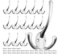 IBosins 14 Pack Big Triple Coat Hooks Wall Mounted with 28 Screws, Matte Nickel Retro Three Prongs Wall Hooks Utility Rustic Hooks for Coat, Bag, Towel, Hat