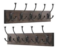 IBosins 2 Pack Old Wood Coat Rack 5 Tri-Hooks