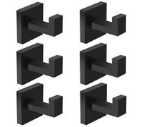 IBosins 6-Pack Bathroom Towel Hooks Hand Towel Holder Heavy Duty Stainless Steel Towel Hanger Robe Hat Coat Hooks for Wall of Livingroom Bedroom Kitchen Closet (Square Matte Black)