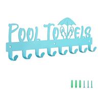 IBosins Pool Towel Rack with 8 Hooks, Towel Holder Wall Mounted for Outdoor or Bathroom, Towel Hanger for Hanging Bathrobes, Towels, Clothes - Perfect Pool Area Outside Sign and Decor (Blue)