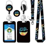 IBOVODI Funny ID Badge Holder with Lanyard,Breakaway Lanyards for Id Badges Keys, Halloween Badge Reel Badge Clip Retractable for Teacher, Colorful Alice in Wonderland Cheshire Cat
