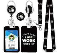 IBOVODI Funny Lanyards for ID Badge Holder and Retractable Badge Reel Belt Clip, Fun Nurse Name ID Badge Holder Alligator Clip for Nursing Doctor Teacher Student Medical Work Officer(I Just Work Here)
