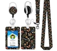 IBOVODI Mushroom Lanyards for Id Badges, Vintage Cute Badge Holder with Retractable Reel Clip, Work Name Tag Breakaway Lanyard for Keys ID Card Protector Case for Women Nurse Doctor Teacher Student