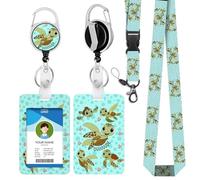 IBOVODI Turtle Lanyards for ID Badge Holder，Cute ID Badge Holder with Breakaway Adjustable Lanyard，Retractable Reel Carabiner Keychain for Women Teachers Students Nurses