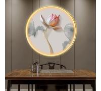 IBOWZ LED Light Decor Wall Art, 3D Art Wall Decor with Light, Traditional Chinese Wall Hanging Painting, 3D Lotus Wall Sculpture Painting Decoration for Home Office Entrance