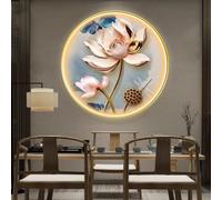 IBOWZ LED Light Decor Wall Art, 3D Art Wall Decor with Light, Traditional Chinese Wall Hanging Painting, 3D Lotus Wall Sculpture Painting Decoration for Home Office Entrance