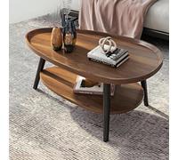 IBOWZ Oval Sofa Side Table, Oval Coffee Table, Wood Side, 2-Tier End, Couch Tables Modern Design, Fluted, Couch End, Nightstand