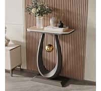 IBOWZ Stone Coffee Tables for Living Room with Crescent Base, Modern Coffee Table with Rock Board Tabletop, Unique Storage Table Small Iron Frame for Dining Room, Home