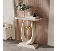 IBOWZ Stone Coffee Tables for Living Room with Crescent Base, Modern Coffee Table with Rock Board Tabletop, Unique Storage Table Small Iron Frame for Dining Room, Home