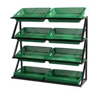 IBOWZ Vegetable rack Commercial Supermarket Fruit Vegetable Shelf Organizer, 43'' tall Retail Store Basket Storage Shelf for Snack Potato Onion Produce, Convenience Store Beveled Mouth Display