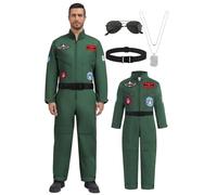 IBQ Adult Fighter Pilot Costume Men Air Force Flight Suit Green Jumpsuit Aviator Cosplay Haloween Costumes Roleplay Dress Up, Green, S