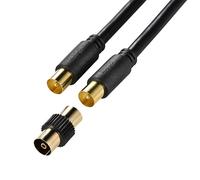 IBRA Aerial Coaxial Cable 3M with Gold-Plated Connectors, Male to Male RF Coax Lead with Female Adapter Coupler for Freeview, Freesat, Sky, Virgin, BT, You View, Satellite TV - Black
