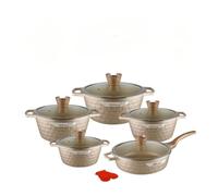 IBRAA 12 Piece Cooking pots, Non-Stick, Induction, Bricks Shape, Easy Cleansing, semi- Thick Glass lid, Two Gloves, Standard Quality Set of Five Cooking pots. (Chanpagne)