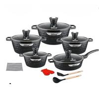 IBRAA 15Pcs Cooking pots/pan, Non-Stick, Induction, Bricks Shape, Inside Granite, semi- Thick Glass lid, Two Gloves, Two Cooking Spoons with a Cleaner,Set of Five Cooking pots and a pan. (Black)