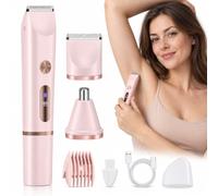 IBRAHYPE Bikini Trimmer for Women, 2-in-1 Dual Head Lady Shaver, Rechargeable Electric Razor & Facial Hair Remover, Waterproof for Face Chin Lip Underarms Legs Pubic Hair, Pink