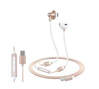 ibrain Type C Air Tube Headphones USB C EMF Free Earbuds Air Tube Earbuds with Microphone Anti EMF Airtube Headsets in-Ear Earphones for Safe Listening - Gold
