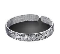 Ibralet 925 Stering Silver Bracelet, Men And Women Vintage Thai Silver Dragon And Phoenix Bangles, Fashion 925 Silver Charm Bracelet, Jewellery Wristband Accessories Festival Couple Gift Friendship