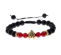 Ibralet Lava Stone Bracelet, Roman Knight Spartan Warrior Gladiator Gold Helmet Bangle, Red Chakra Yoga Adjustable Elastic Beaded Cuff Unisex Wristband Jewelry Festival Couple Gift Friendship
