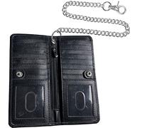 IBRO Men's RFID Blocking Bifold Chain Wallet - Premium Cowhide Leather, Aniline Black