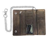 IBRO VINTAGE Motorcycle Chain Wallet for Men - Premium Cowhide Leather, RFID Tri-Fold Biker Wallet with Heavy Duty Chain for Bikers Truckers & Hunters, Credit Card Money Organizer Long Wallet, Crazy