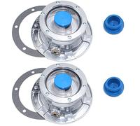 iBroPrat 2pcs 343-4009 Aluminum Hub Cap for Trailer Axle, 3434009 6 Holes Hub Caps with Side Pipe Plugs Gaskets and Extra 2pcs Blue Rubber Plugs