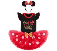 IBTOM CASTLE 1/2/1st/2nd/3rd Birthday Outfits for Baby Girls Minnie Mouse Princess Ruffle Romper/Tshirt Top+Polka Dots Tutu Skirt+Headband 3pcs Cake Smash Photo Shoot Black-my 1/2 birthday 6 Months