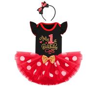 IBTOM CASTLE 1/2/1st/2nd/3rd Birthday Outfits for Baby Girls Princess Costume Ruffle Romper/Tshirt Top+Polka Dots Tutu Skirt+Headband 3pcs Cake Smash Photo Shoot Black-my 1st birthday 1 Year