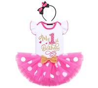 IBTOM CASTLE 1/2/1st/2nd/3rd Birthday Outfits for Baby Girls Princess Ruffle Romper/Tshirt Top+Polka Dots Tutu Skirt+Headband 3pcs Cake Smash Photo Shoot Hot Pink-my 1st birthday 1 Year