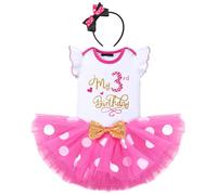 IBTOM CASTLE 1/2/1st/2nd/3rd Birthday Outfits for Baby Girls Princess Ruffle Romper/Tshirt Top+Polka Dots Tutu Skirt+Headband 3pcs Cake Smash Photo Shoot Hot Pink-my 3rd birthday 3 Years