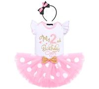 IBTOM CASTLE 1/2/1st/2nd/3rd Birthday Outfits for Baby Girls Princess Ruffle Romper/Tshirt Top+Polka Dots Tutu Skirt+Headband 3pcs Cake Smash Photo Shoot Pink-my 2nd birthday 2 Years