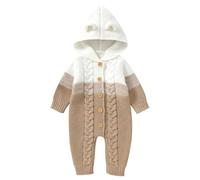 IBTOM CASTLE 3D Bear Ears Hooded Romper for Unisex Newborn Long Sleeve Knitted Sweater Jumpsuit Playsuit One-Piece Bodysuit Winter Warm Outerwear Onesies Sleepwear X-kahki 3-6 Months