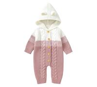 IBTOM CASTLE 3D Bear Ears Hooded Romper for Unisex Newborn Long Sleeve Knitted Sweater Jumpsuit Playsuit One-Piece Bodysuit Winter Warm Outerwear Onesies Sleepwear X-pink 0-3 Months