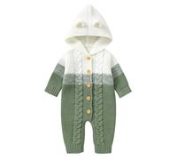 IBTOM CASTLE 3D Bear Ears Hooded Romper for Unisex Newborn Long Sleeve Knitted Sweater Jumpsuit Playsuit One-Piece Bodysuit Winter Warm Outerwear Onesies Sleepwear X-green 12-18 Months