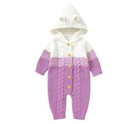 IBTOM CASTLE 3D Bear Ears Hooded Romper for Unisex Newborn Long Sleeve Knitted Sweater Jumpsuit Playsuit One-Piece Bodysuit Winter Warm Outerwear Onesies Sleepwear X-purple 0-3 Months