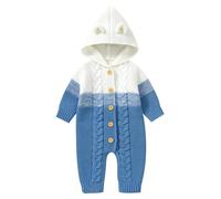IBTOM CASTLE 3D Bear Ears Hooded Romper for Unisex Newborn Long Sleeve Knitted Sweater Jumpsuit Playsuit One-Piece Bodysuit Winter Warm Outerwear Onesies Sleepwear X-blue 12-18 Months