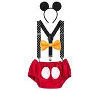 IBTOM CASTLE 4PCS Newborn Infant Toddler Baby Boy Girl Mouse Costume First 1st/2nd/3rd Birthday #4 Red+Black Dots 3-6 Months