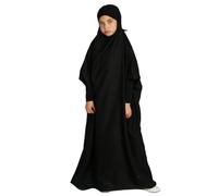 IBTOM CASTLE Abayas for Girls Muslim One-Piece Muslim Dress Full Cover Long Sleeve Islamic Prayer Hijab Maxi Dress Kaftan Dubai Turkish Ramadan Eid Clothes Black 8-9 Years