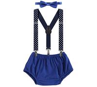 IBTOM CASTLE Baby Boys Cake Smash Outfit First Birthday Shorts Bloomers Bowtie adjustable Elastic Y Back Suspenders Navy Anchor One Size