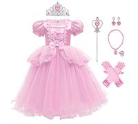 IBTOM CASTLE Baby Girls Cinderella Sofia Princess Birthday Flower Ruffle Tulle Tutu Dress with Fairy Accessories Christmas Outfit Baby Pink 3-4 Years