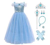 IBTOM CASTLE Baby Girls Costume Princess Birthday Fancy Dress Up Flower Ruffle Tulle Tutu Dress with Fairy Accessories Cosplay Party Outfit for Halloween Christmas Carnival Blue-Cinderella 7-8 Years