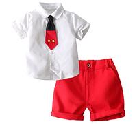 IBTOM CASTLE Cake Smash Baby Boys Personalised Mickey Mouse Necktie Shirt+Y-Back Suspender+Short+Headband 4pcs Birthday Party Gentleman Formal Outfits Set for Kids White-2pcs 4-5 Years