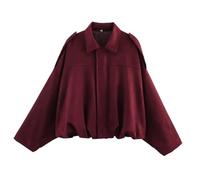 IBTOM CASTLE Casual Pilot Jacket for Women: Suede Texture Lapel Collar Jackets Drop Shoulders Long Sleeve Streetwear - Solid Loose Fit Outwear for Spring Autumn red L