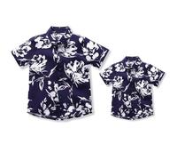 IBTOM CASTLE Daddy and Me Matching Outfits Father and Son Matching Shirts Top Boys Boho Floral Print Summer Beach Hawaiian Vacation Outfit White-Flower XXL