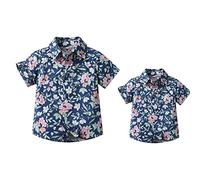 IBTOM CASTLE Daddy and Me Matching Outfits Father and Son Matching Shirts Top Boys Boho Floral Print Summer Beach Hawaiian Vacation Outfit Blue Flower A 2-3 Years