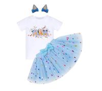 IBTOM CASTLE First Birthday Outfit Girl Baby Toddlers Half 1st / 2nd / 3rd Birthday Cake Smash Party Cotton Romper Tutu Skirt Headwear 3pcs Clothes Set Blue - three 3 Years