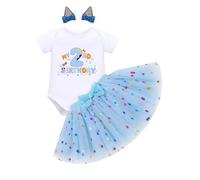 IBTOM CASTLE First Birthday Outfit Girl Baby Toddlers Half 1st / 2nd / 3rd Birthday Cake Smash Party Cotton Romper Tutu Skirt Headwear 3pcs Clothes Set Blue - 2nd 2-3 Years