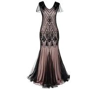 IBTOM CASTLE Flapper Dresses 1920s Gatsby - Womens Vintage V Neck Art Deco Beaded Sequin Mermaid Hem Formal Evening Party Dresses Plus Size Cocktail Maxi Gown Prom Halloween Fancy Dress Costume