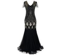 IBTOM CASTLE Flapper Dresses 1920s Gatsby - Womens Vintage V Neck Art Deco Beaded Sequin Mermaid Hem Formal Evening Party Dresses Plus Size Cocktail Maxi Gown Prom Halloween Fancy Dress Costume